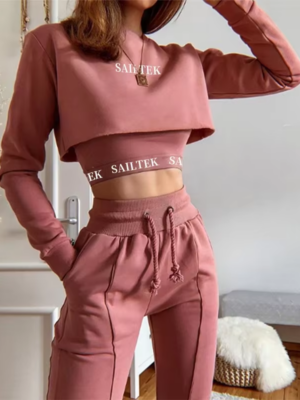 women's Cotton 2 Piece Crop Top Jogger Set