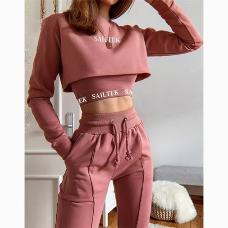 women’s Cotton 2 Piece Crop Top Jogger Set