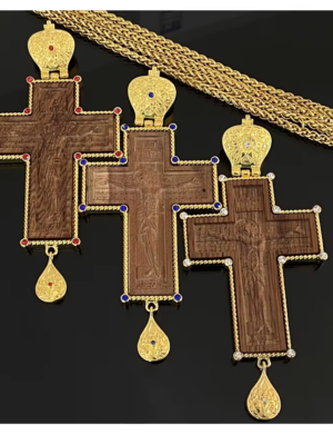 Elegant wood and gold-plated cross necklace