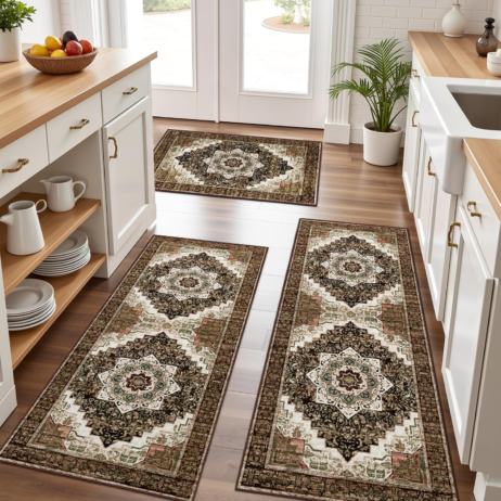 100% Non Slip Kitchen Rugs Sets of 3