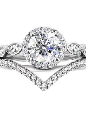 Wedding Bridal Engagement Halo Ring Set