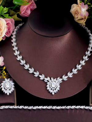 4pcs Bright White African Nigerian  Necklace Earrings Jewelry Sets for Wedding Bridal Party Wear