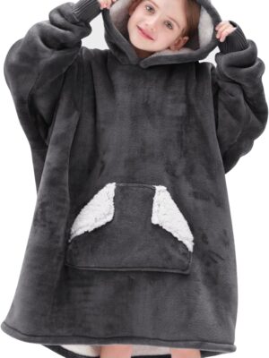 Cozy wearable blanket sweatshirt designed for children
