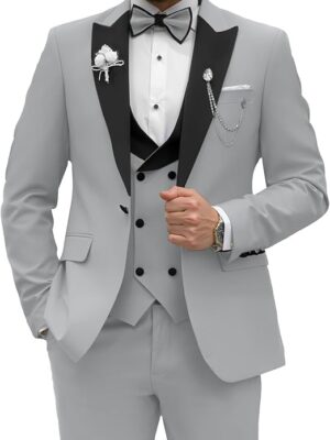 Wangyue Men's Tuxedo Suit 3 Piece Slim Fit