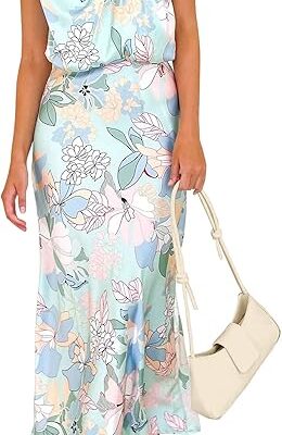 PRETTYGARDEN Women's 2026 Summer Satin Dress Elegant Sleeveless Mock Neck