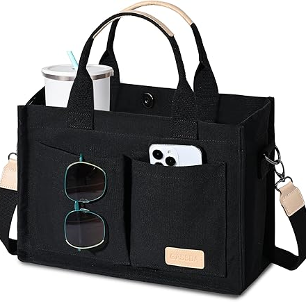 Canvas Tote Bag for Women Crossbody Work Purse with Pockets Top Handle Handbag