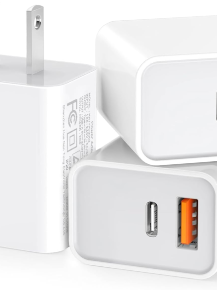 3 Pack USB C Wall Charger, 20W Durable Dual Port QC+PD