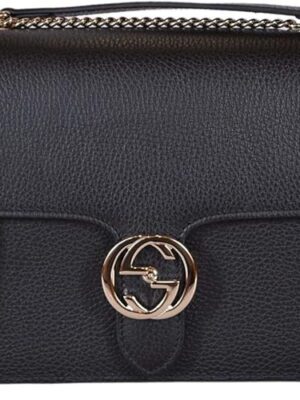 Gucci Women's Black Leather 510304 Interlocking GG Crossbody Purse Handbag
