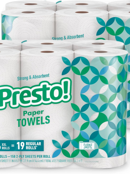 Amazon Brand - Presto! Ultra-Strong Premium Paper Towels, 158 Sheet Huge Roll