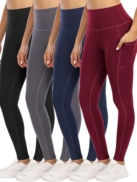4 Pack Leggings with Pockets for Women,High Waist Tummy Control