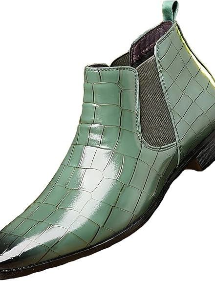 Men's Leather Print Slip On Chelsea Boots Business Casual Dress Ankle Boots