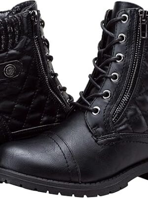 Women's Combat Ankle Boots Lace up Comfortable Short Booties Low Heel