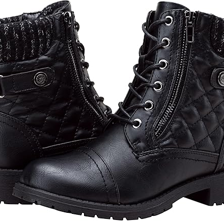 Women's Combat Ankle Boots Lace up Comfortable Short Booties Low Heel