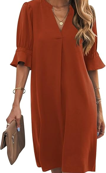 Shift Dress for Women V Neck Short Sleeves  Summer Dresses