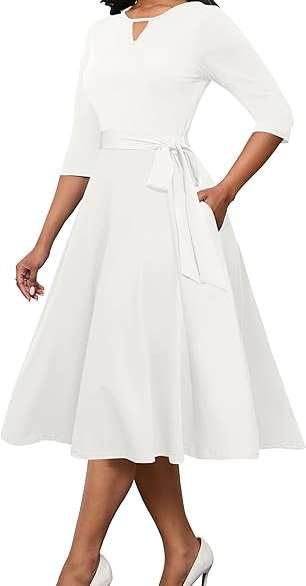 CLOCOR Midi Dresses for Women Casual A-Line Fit and Flare Dress Crewneck