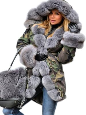 Roiii Women Thicken Warm Winter Coat Hood Down Parka Fleece Overcoat Long