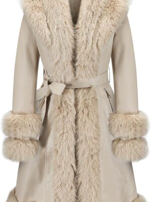 GRAN ORIENTE Women's Faux Leather Jacket with Faux Fur Collar, Winter Long Sleeve Furry