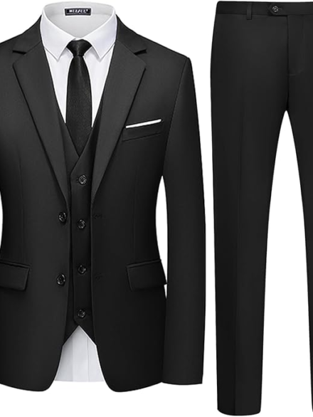 WULFUL Men's 3 Piece Slim Fit Suit Set Two Button Blazer Jacket Vest Pants Tuxedo / head to to complete suit