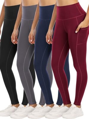 4 Pack Leggings with Pockets for Women,High Waist Tummy